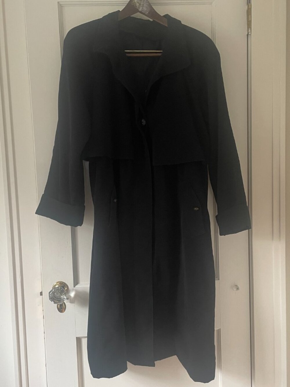 Trench Coat Black Lined Size 10P - Picture 2 of 11